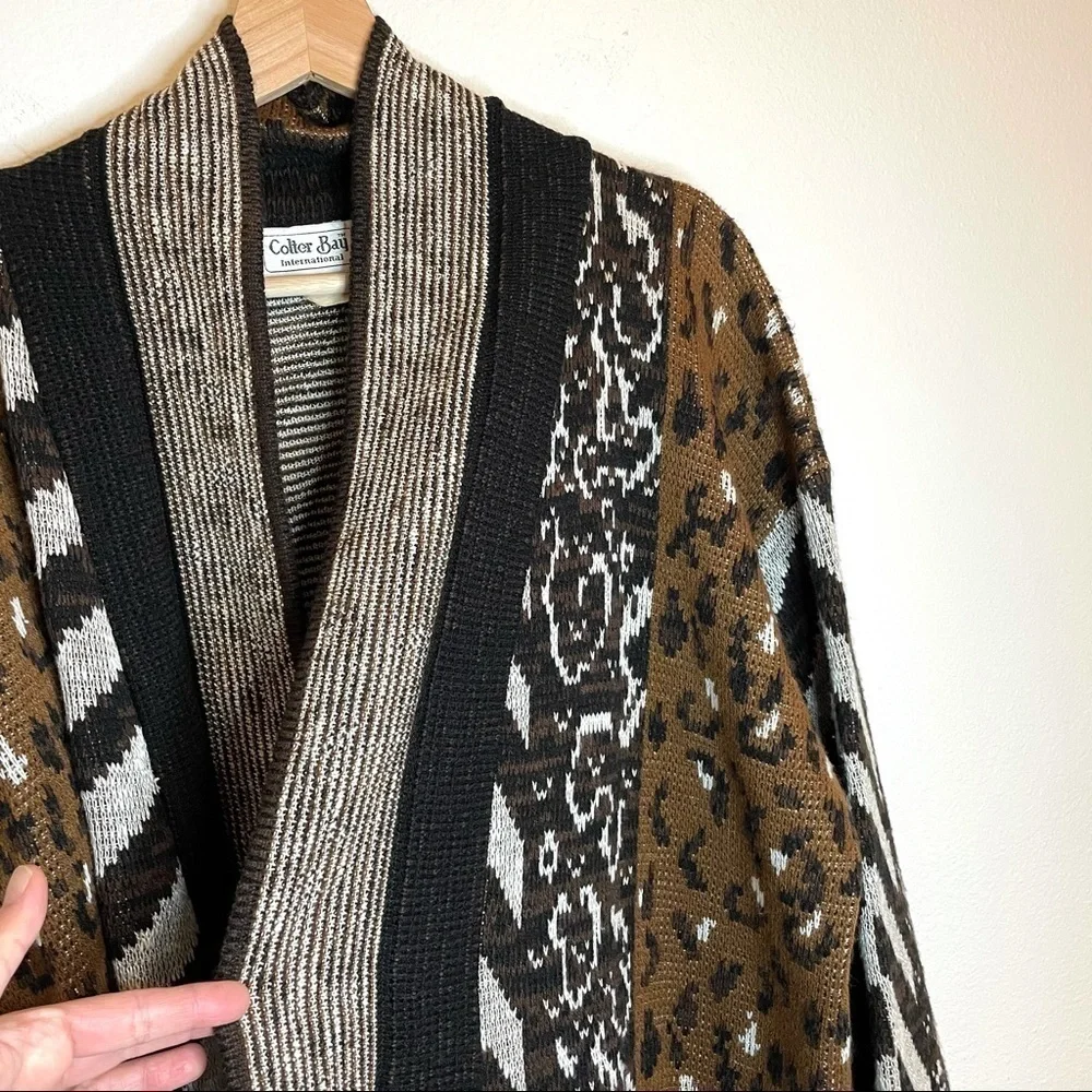Vintage Colter Bay Mixed Pattern Longline Open Front Cardigan Sweater Large XL